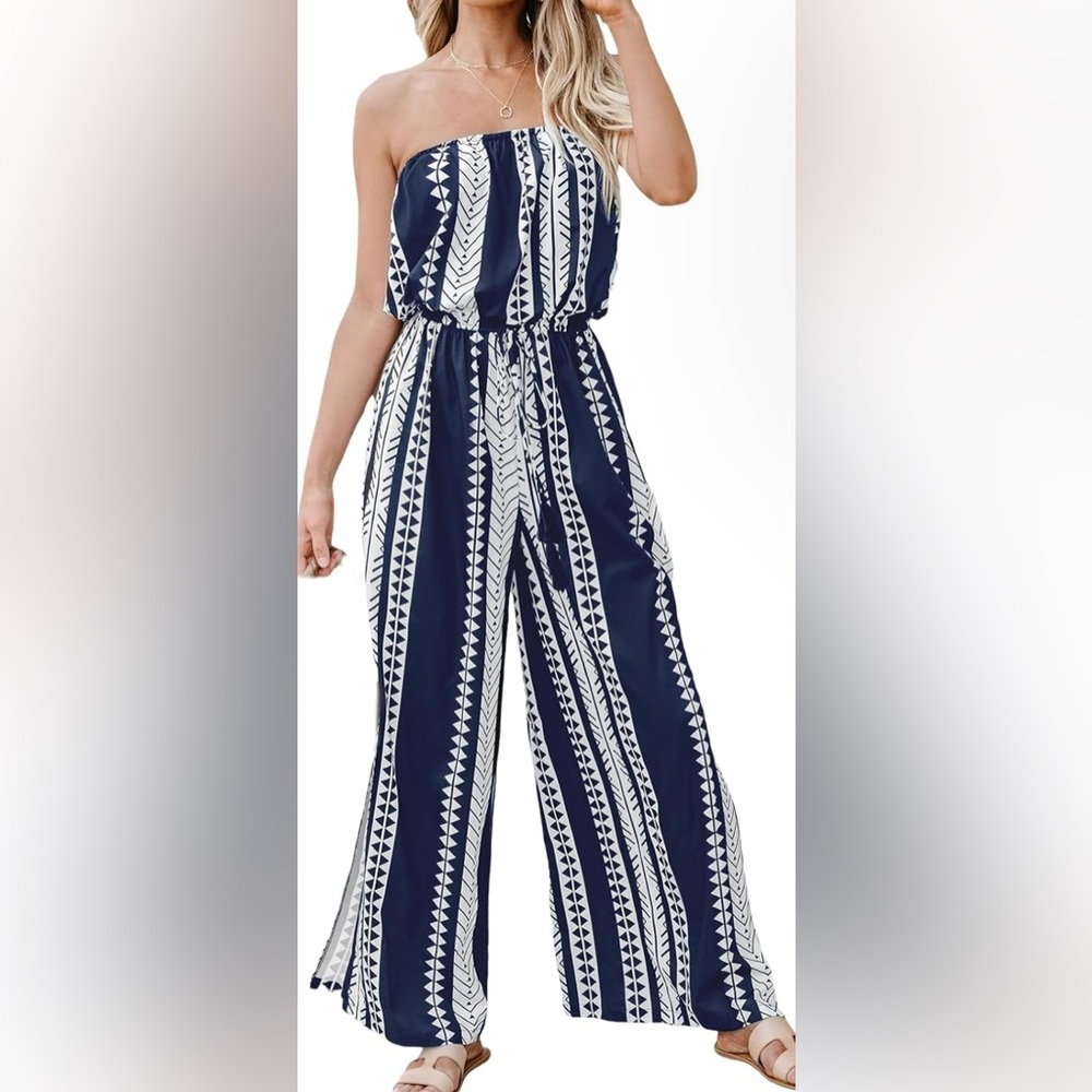 NWOT Cupshe Strapless Waist-Tie Slit Leg Lightweight Jumpsuit